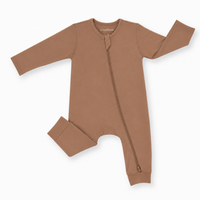 Toffee Brown Bamboo Zip-Up Romper and Sleepsuit